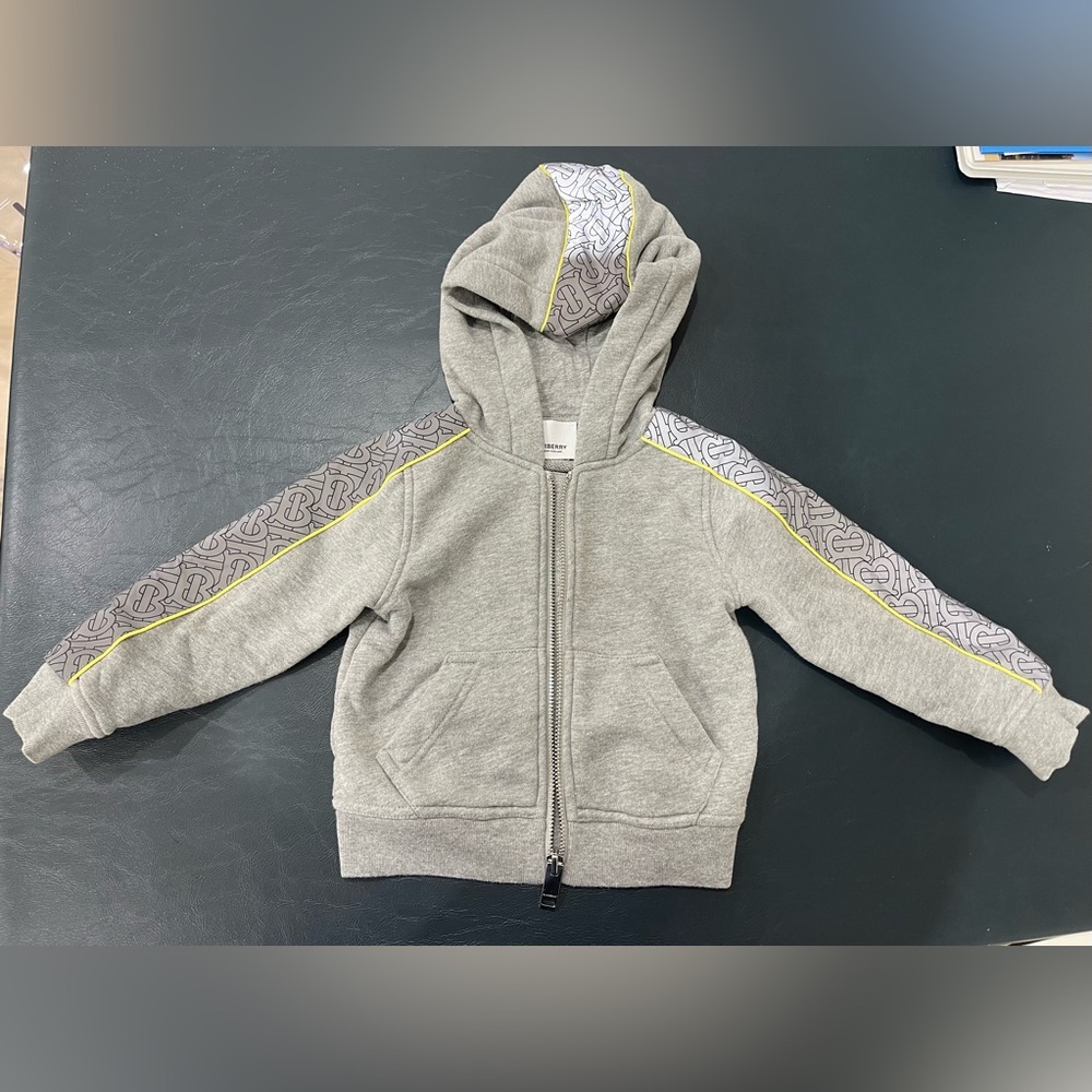 Toddler grey Burberry zip up sweater